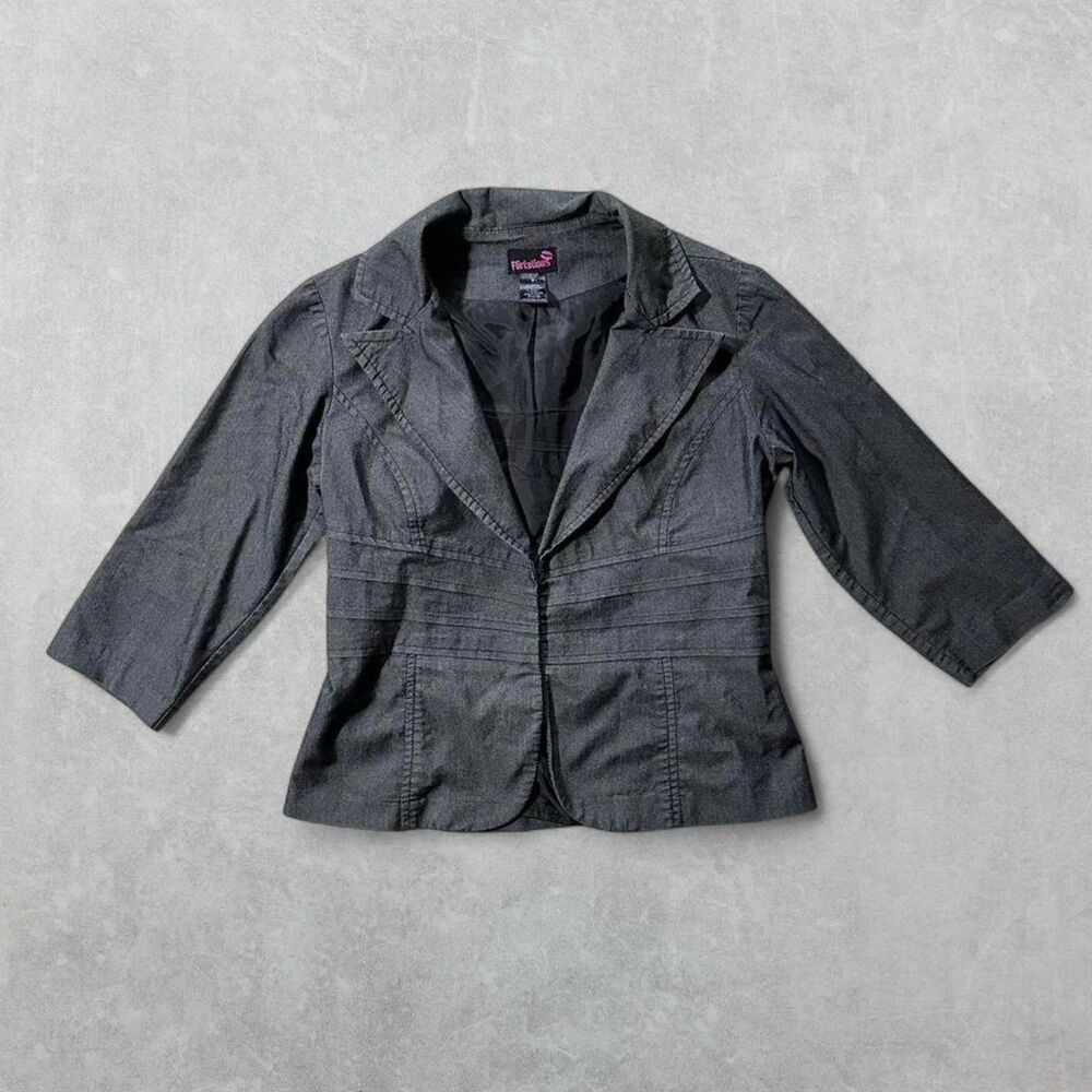 Flirtatious Women's Small Dark Grey Blazer Top with Hook & Eye Closure